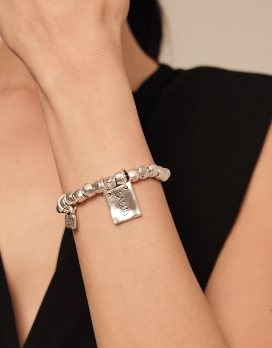 UNO DE 50-Bracciale di perline ed elemento tubolare placcato argento