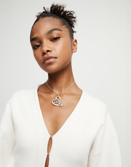 UNO DE 50-Ciondolo medio placcato argento Sterling e cuore con cristallo sfaccettato verde