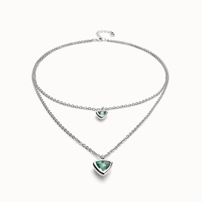 UNO DE 50-Ciondolo placcato argento Sterling con doppia catenina e triangoli di cristallo