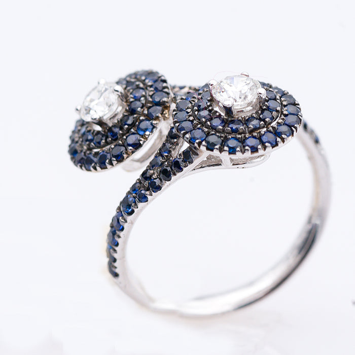 DAVITE E DELUCCHI-ANELLO DONNA ORO BIANCO CON ZAFFIRI E DIAMANTI NATURALI