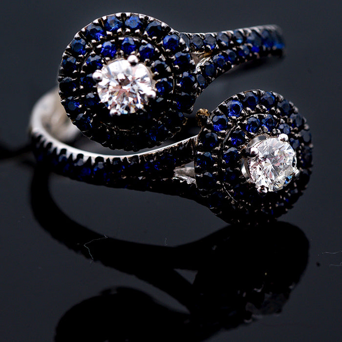 DAVITE E DELUCCHI-ANELLO DONNA ORO BIANCO CON ZAFFIRI E DIAMANTI NATURALI