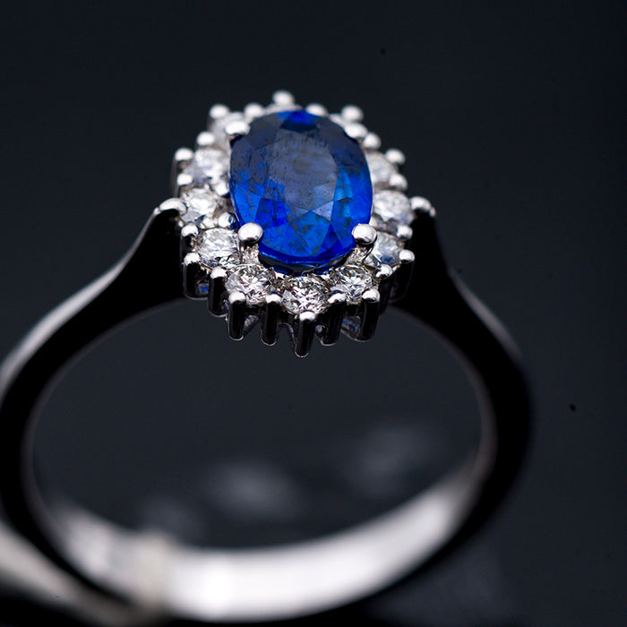 GIORGIO VISCONTI-ANELLO DONNA-ORO 18 CARATI-ZAFFIRO-DIAMANTI NATURALI