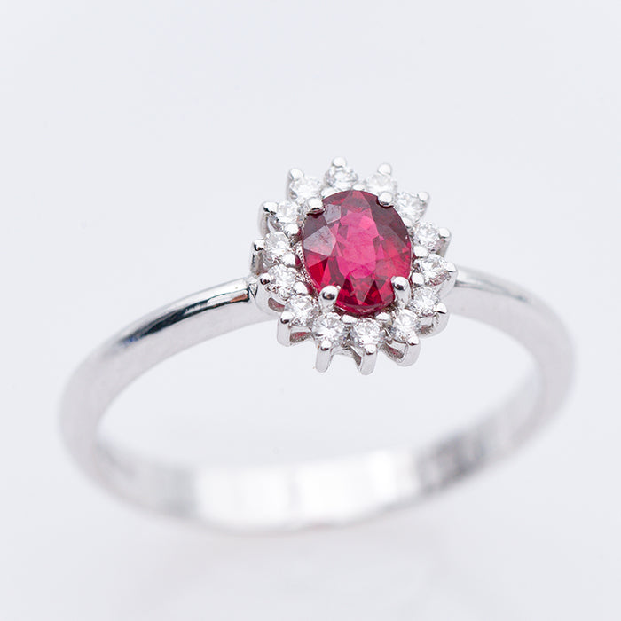 GIORGIO VISCONTI-ANELLO DONNA ORO BIANCO 18 CARATI-RUBINO-DIAMANTI NATURALI