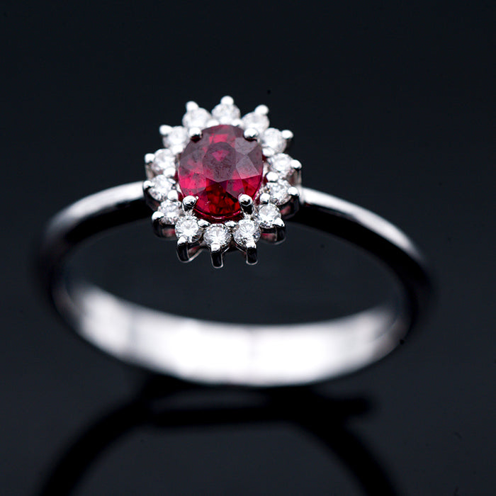 GIORGIO VISCONTI-ANELLO DONNA ORO BIANCO 18 CARATI-RUBINO-DIAMANTI NATURALI