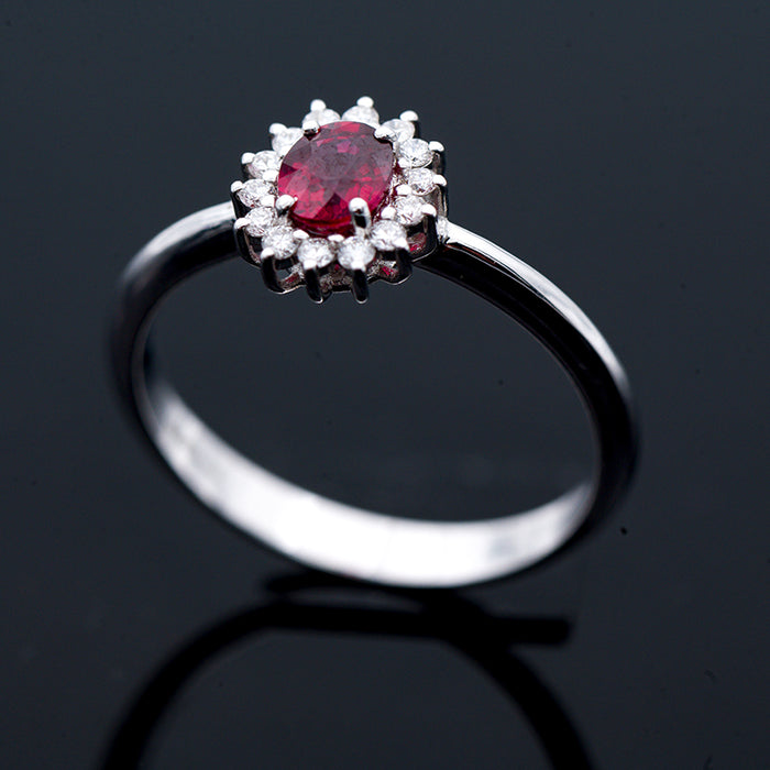 GIORGIO VISCONTI-ANELLO DONNA ORO BIANCO 18 CARATI-RUBINO-DIAMANTI NATURALI