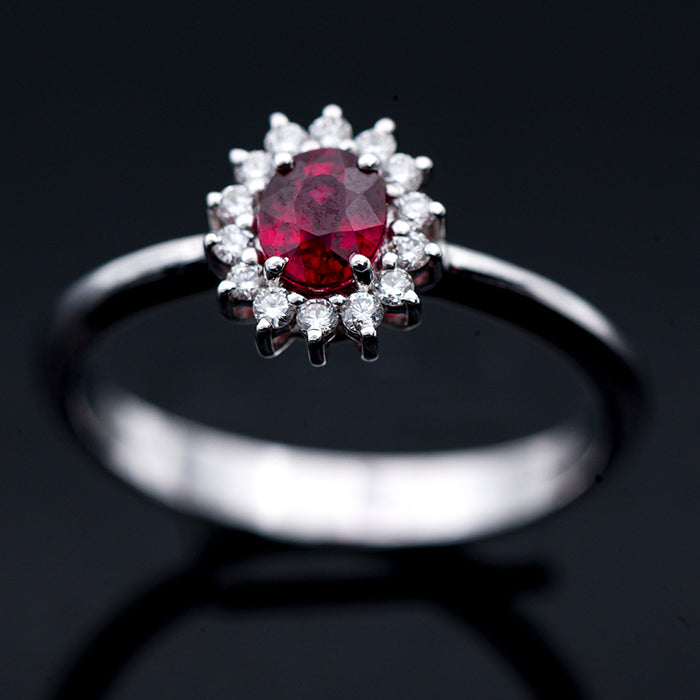 GIORGIO VISCONTI-ANELLO DONNA ORO BIANCO 18 CARATI-RUBINO-DIAMANTI NATURALI