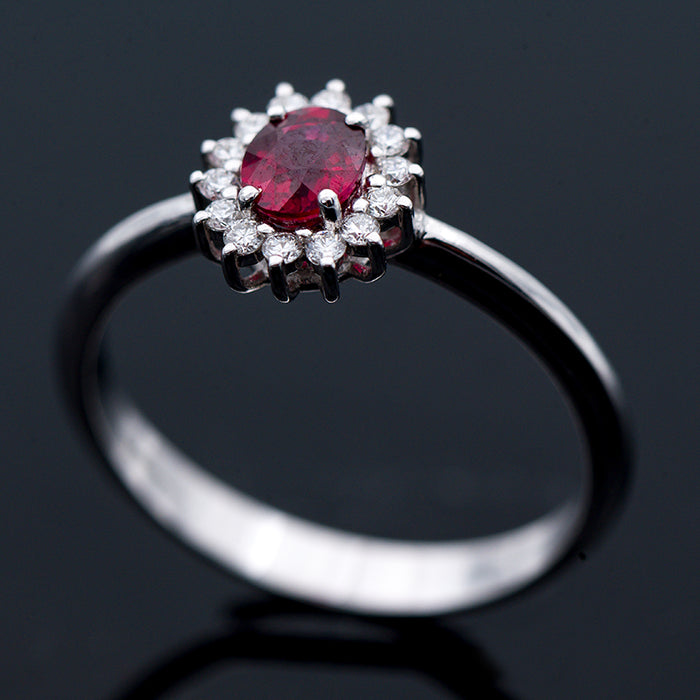 GIORGIO VISCONTI-ANELLO DONNA ORO BIANCO 18 CARATI-RUBINO-DIAMANTI NATURALI