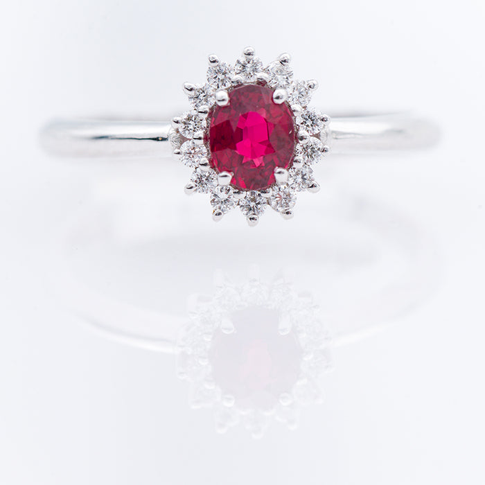 GIORGIO VISCONTI-ANELLO DONNA ORO BIANCO 18 CARATI-RUBINO-DIAMANTI NATURALI