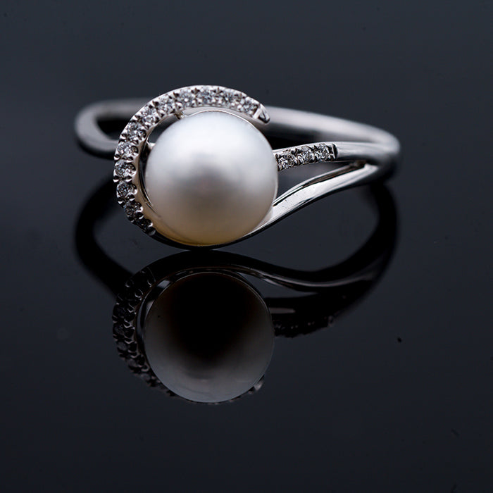 GIORGIO VISCONTI-ANELLO DONNA ORO 18 CARATI  PERLA E DIAMANTI NATURALI