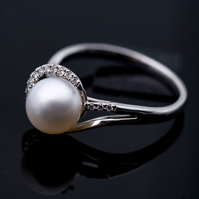 GIORGIO VISCONTI-ANELLO DONNA ORO 18 CARATI  PERLA E DIAMANTI NATURALI