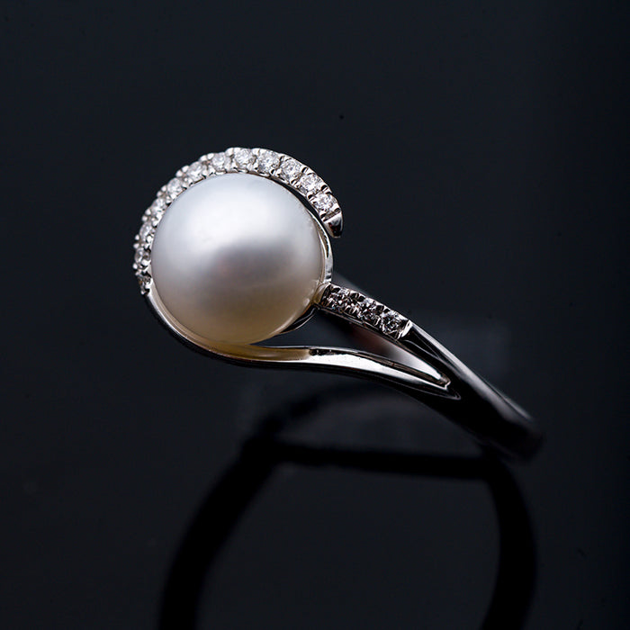 GIORGIO VISCONTI-ANELLO DONNA ORO 18 CARATI  PERLA E DIAMANTI NATURALI