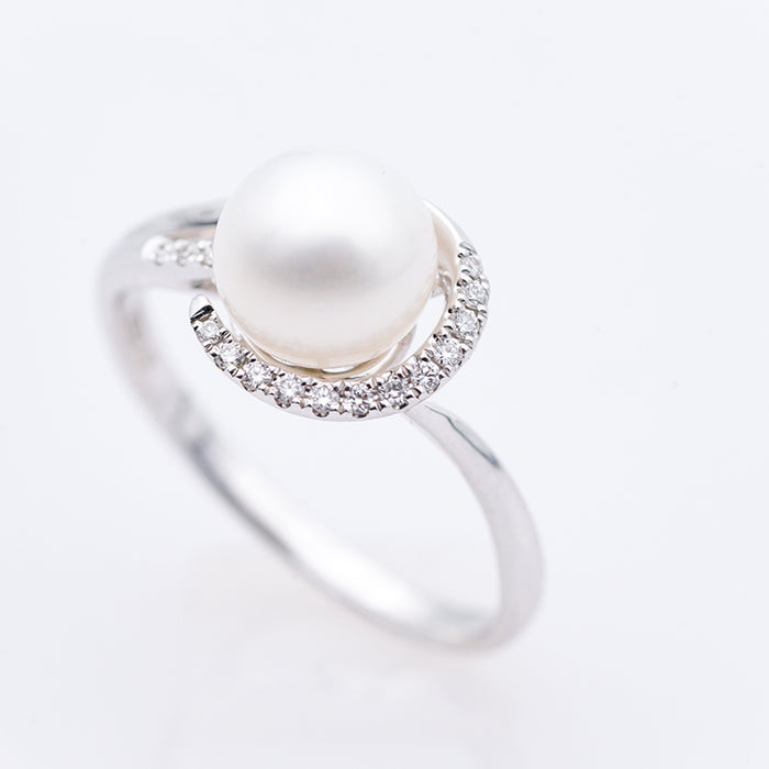 GIORGIO VISCONTI-ANELLO DONNA ORO 18 CARATI  PERLA E DIAMANTI NATURALI