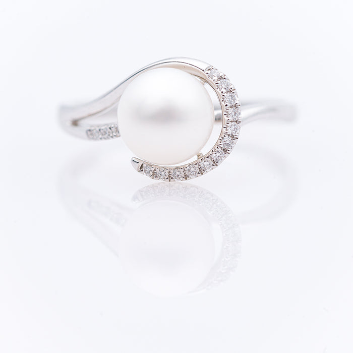 GIORGIO VISCONTI-ANELLO DONNA ORO 18 CARATI  PERLA E DIAMANTI NATURALI