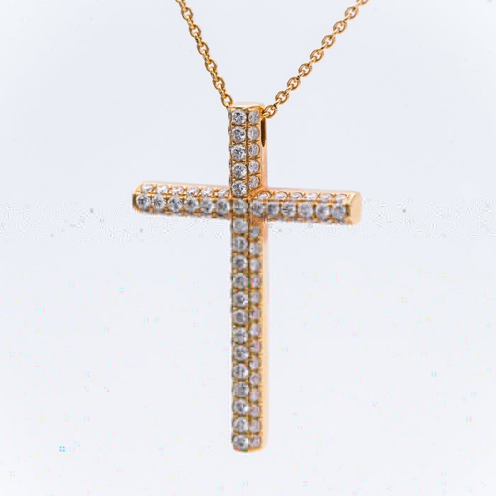 GIORGIO VISCONTI-GIROCOLLO DONNA-CROCE ORO ROSA 18 CARATI-DIAMANTI NATURALI