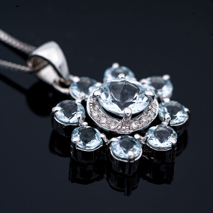 IPAR-GIROCOLLO DONNA ORO BIANCO 18 CARATI-ACQUA MARINA-DIAMANTI NATURALI