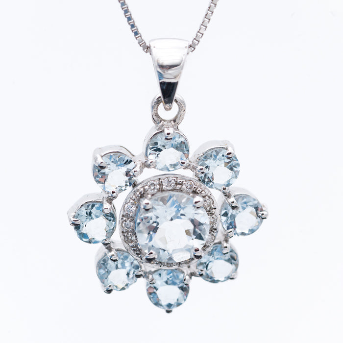 IPAR-GIROCOLLO DONNA ORO BIANCO 18 CARATI-ACQUA MARINA-DIAMANTI NATURALI