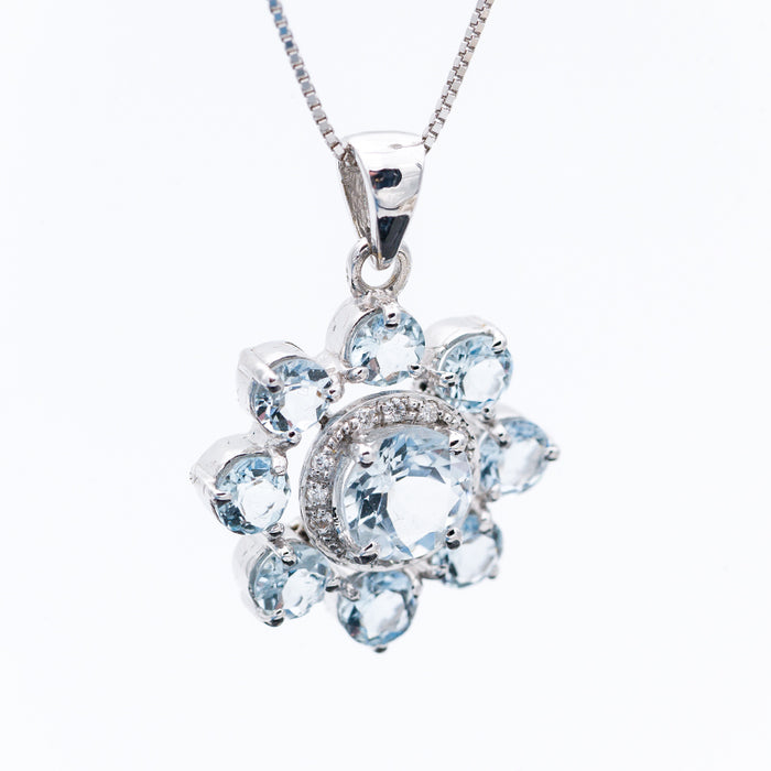 IPAR-GIROCOLLO DONNA ORO BIANCO 18 CARATI-ACQUA MARINA-DIAMANTI NATURALI