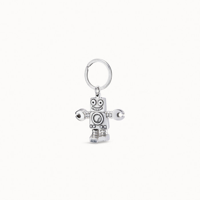 UNO DE 50-Portachiavi robot e logo inciso in argento Sterling