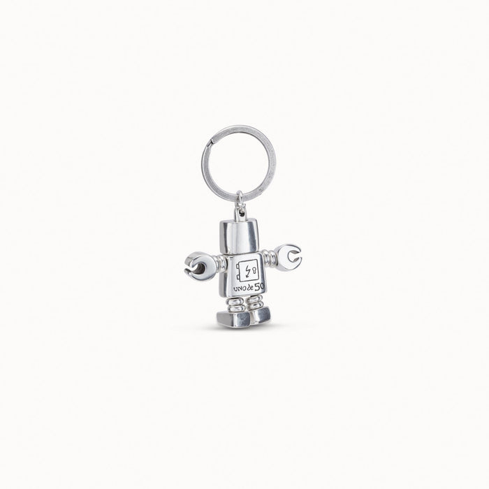 UNO DE 50-Portachiavi robot e logo inciso in argento Sterling