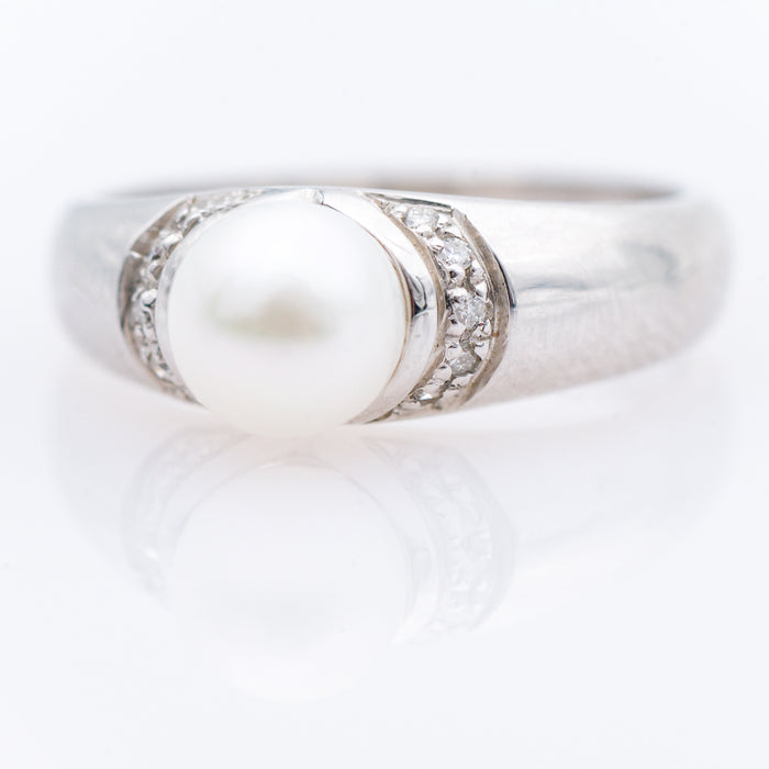 ANELLO DONNA  ORO BIANCO 18 CARATI-PERLA-DIAMANTI NATURALI