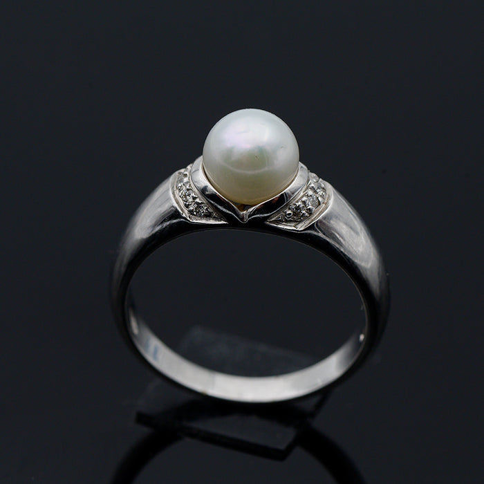 ANELLO DONNA  ORO BIANCO 18 CARATI-PERLA-DIAMANTI NATURALI