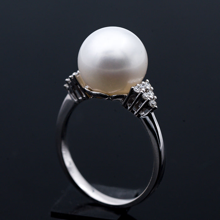 ANELLO DONNA  ORO BIANCO 18 CARATI-PERLA-DIAMANTI NATURALI