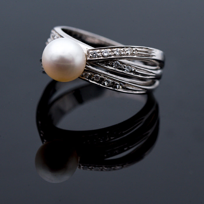 ANELLO DONNA ORO 18 CARATI- PERLA- DIAMANTI NATURALI