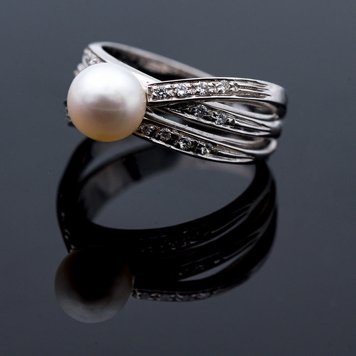 ANELLO DONNA ORO 18 CARATI- PERLA- DIAMANTI NATURALI