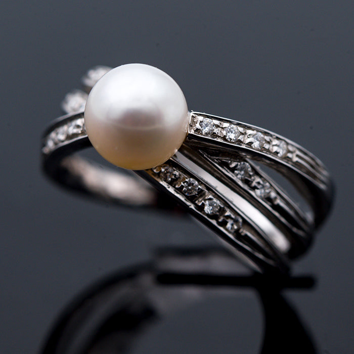 ANELLO DONNA ORO 18 CARATI- PERLA- DIAMANTI NATURALI