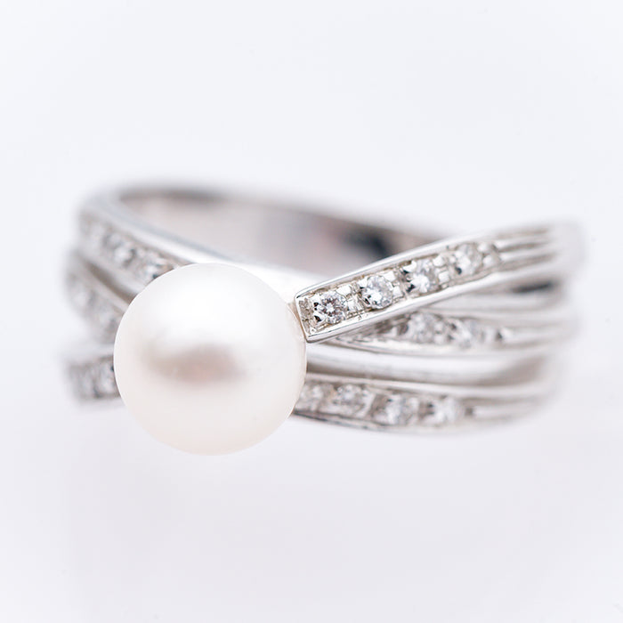 ANELLO DONNA ORO 18 CARATI- PERLA- DIAMANTI NATURALI