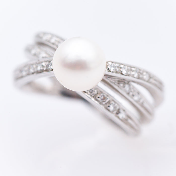 ANELLO DONNA ORO 18 CARATI- PERLA- DIAMANTI NATURALI