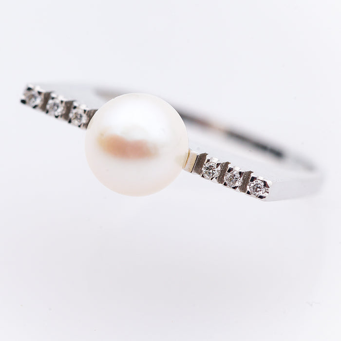 MAIORANA-ANELLO DONNA IN ORO BIANCO - PERLA -DIAMANTI NATURALI