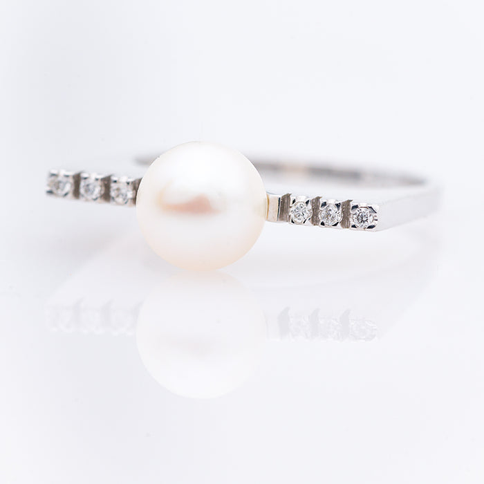MAIORANA-ANELLO DONNA IN ORO BIANCO - PERLA -DIAMANTI NATURALI