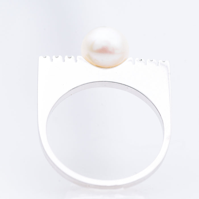 MAIORANA-ANELLO DONNA IN ORO BIANCO - PERLA -DIAMANTI NATURALI