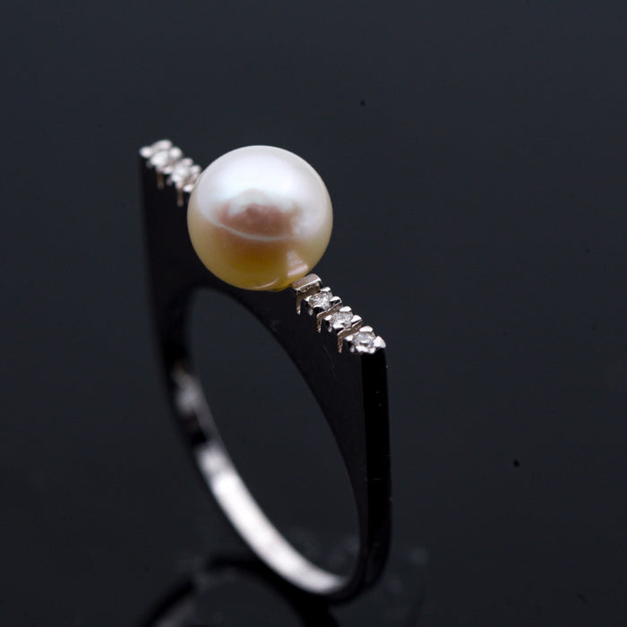 MAIORANA-ANELLO DONNA IN ORO BIANCO - PERLA -DIAMANTI NATURALI