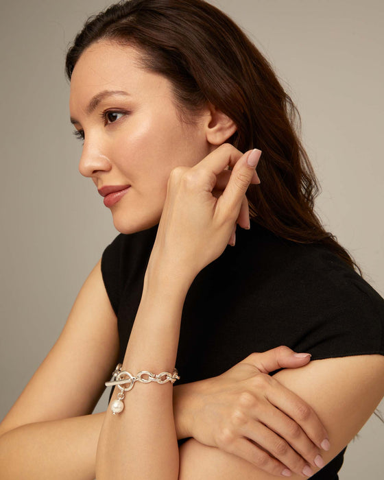 UNO DE 50-Bracciale placcato argento Sterling con maglie e charm a perla