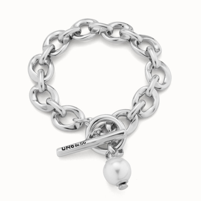 UNO DE 50-Bracciale placcato argento Sterling con maglie e charm a perla