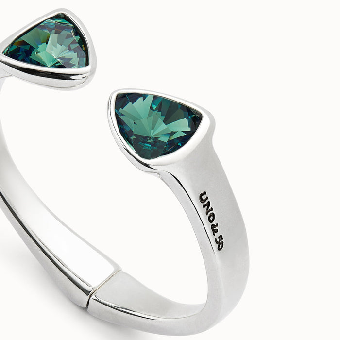 UNO DE 50-Bracciale spesso placcato argento Sterling con due cristalli sfaccettati verdi