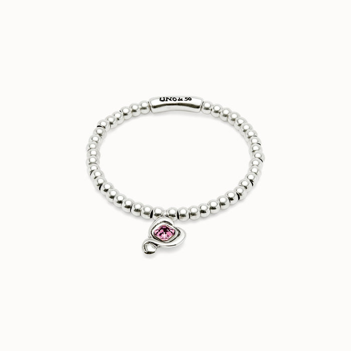 UNO DE 50-Bracciale a sfere placcate argento Sterling con cuore con cristallo rosa