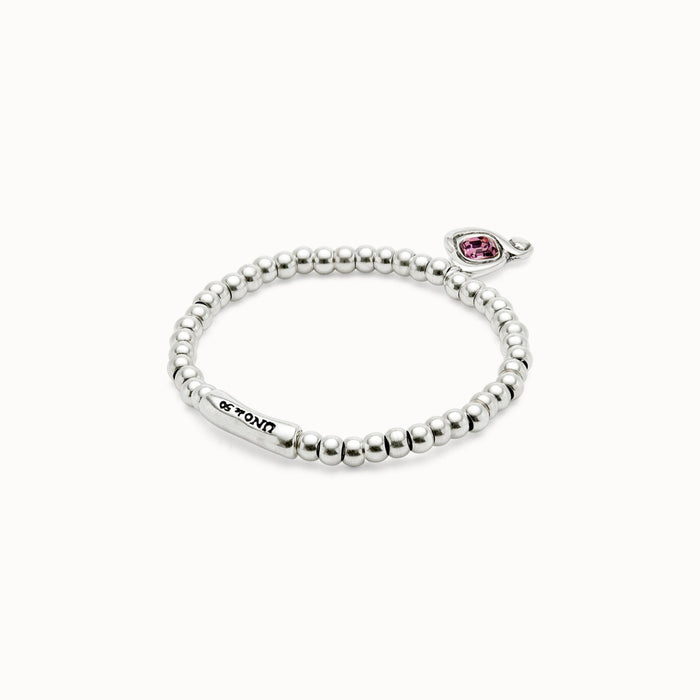 UNO DE 50-Bracciale a sfere placcate argento Sterling con cuore con cristallo azzurro