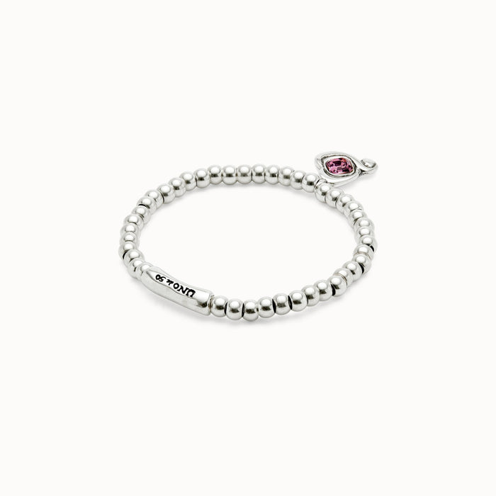 UNO DE 50-Bracciale a sfere placcate argento Sterling con cuore con cristallo rosa