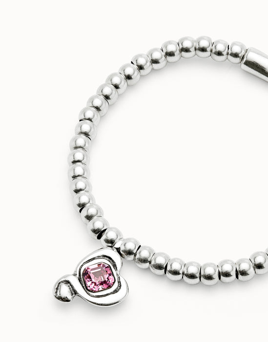 UNO DE 50-Bracciale a sfere placcate argento Sterling con cuore con cristallo rosa