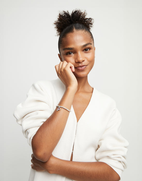 UNO DE 50-Bracciale a sfere placcate argento Sterling con cuore con cristallo azzurro