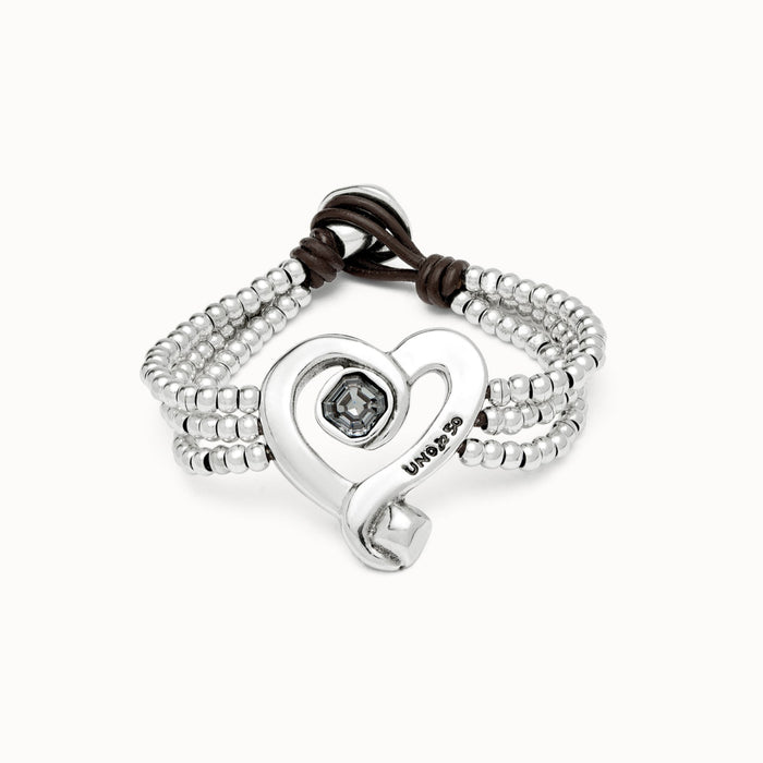 UNO DE 50-Bracciale di perline con cuore placcato argento Sterling con cristallo blu