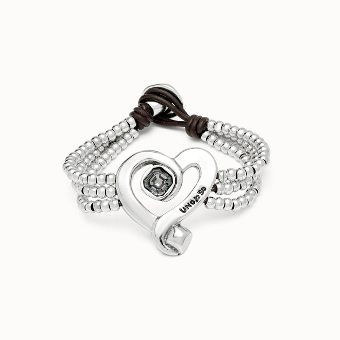 Bracciale di perline con cuore placcato argento Sterling con cristallo rosa