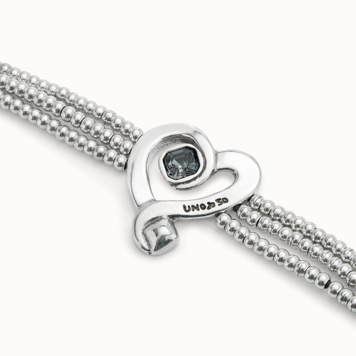 Bracciale di perline con cuore placcato argento Sterling con cristallo rosa